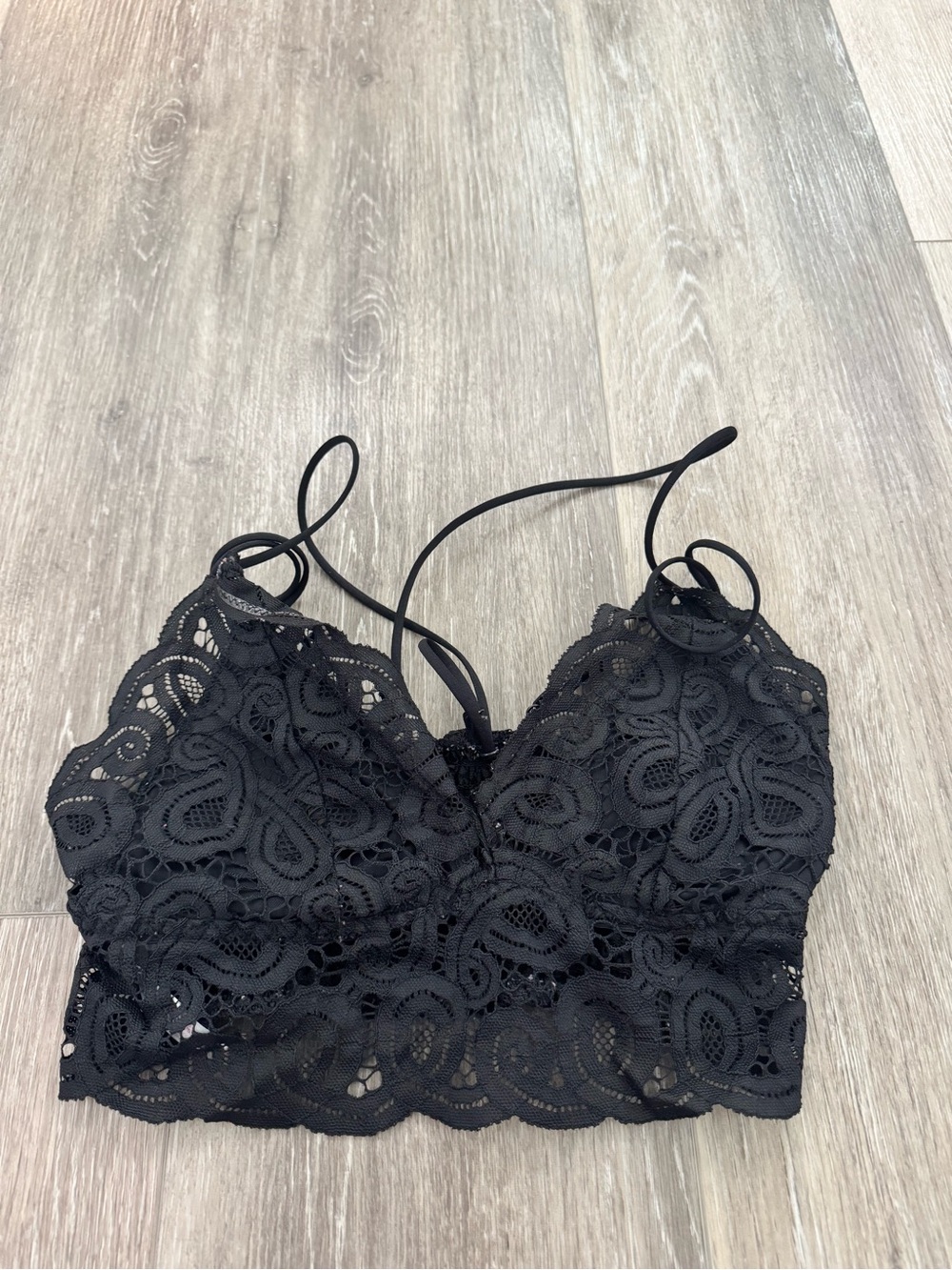 PINK Victoria's Secret Black Lace Bralette with Crochet Detail